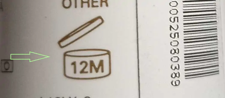 Simbolo PAO su una crema cosmetica 