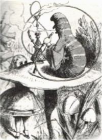 Alice che incontra il bruco nella fiaba Alice nel paese delle meraviglie
